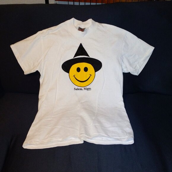 Tops - Vintage White Smiley Face with Witch Hat T-shirt from Salem, Mass – Size Medium